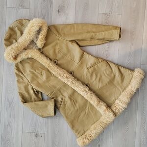 Vintage Penny Lane Leather & Fur, Sherpa Lined, Hooded Jacket, Medium